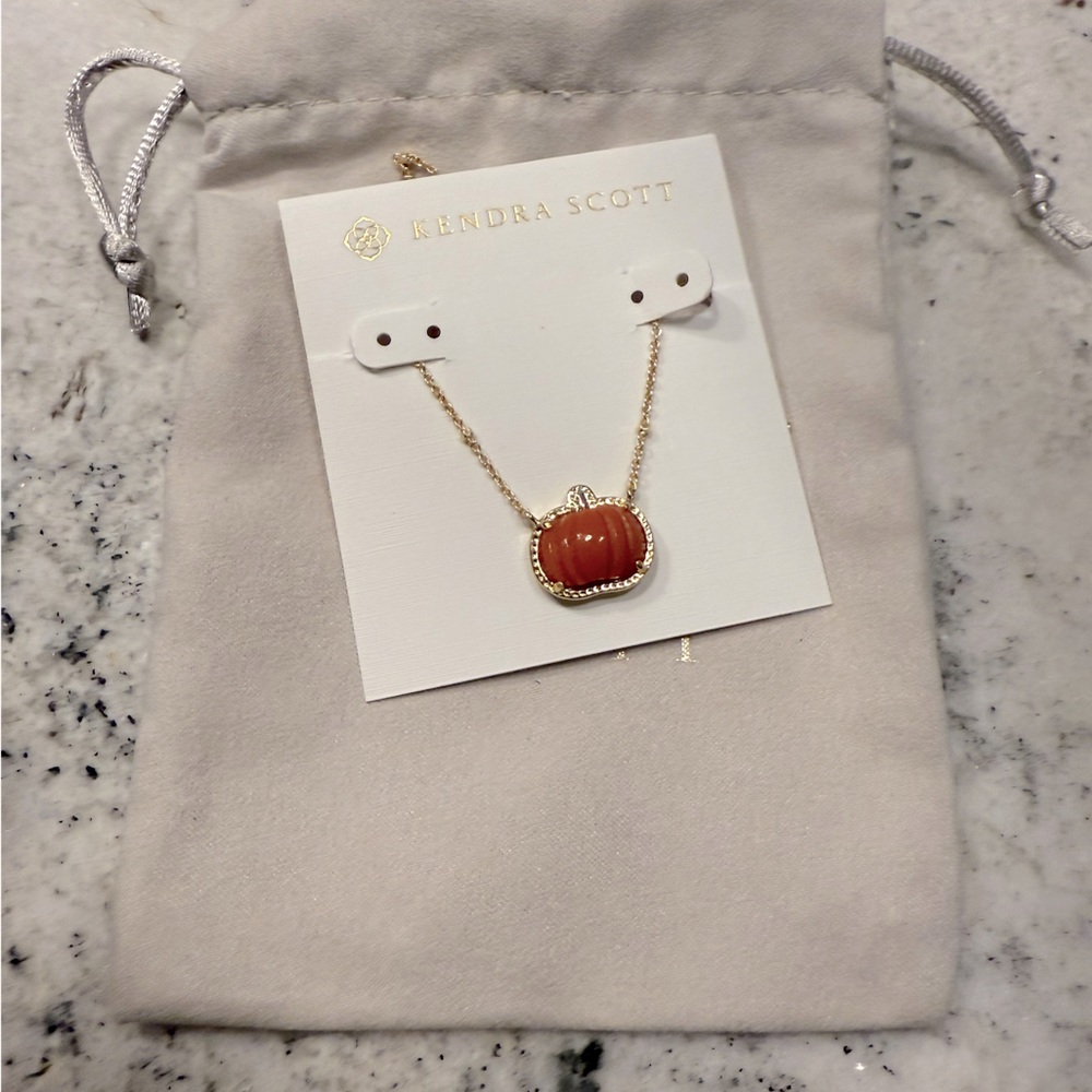Brand New Kendra Scott Gold and Orange Pumpkin Necklace short Thanksgiving